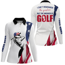 Load image into Gallery viewer, Funny Womens golf polo shirt custom American flag I can&#39;t remember the question but the answer is golf NQS5339