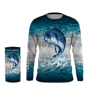 Mahi-mahi fishing blue sea water camo Custom Name performance long sleeve fishing shirts uv protection NQS3662