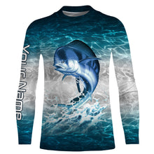 Load image into Gallery viewer, Mahi-mahi fishing blue sea water camo Custom Name performance long sleeve fishing shirts uv protection NQS3662