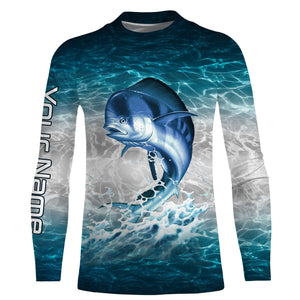 Mahi-mahi fishing blue sea water camo Custom Name performance long sleeve fishing shirts uv protection NQS3662