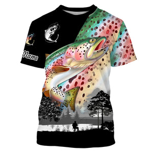 Rainbow trout fishing scales Custom name performance anti UV long sleeve fishing shirts jerseys NQS3667