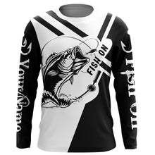 Load image into Gallery viewer, Largemouth Bass Fishing fish on black and white custom name performance fishing shirts NQS899