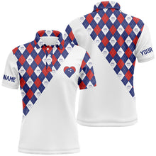 Load image into Gallery viewer, Personalized red white and blue argyle pattern bowling polo shirt for men, custom bowling heart jersey NQS6710