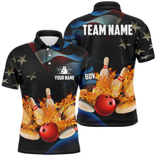 Load image into Gallery viewer, American flag black flame Bowling Polo Shirts For Men Custom Patriotic Bowling Team League Jerseys NQS6715