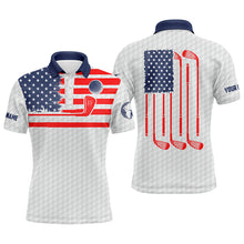 Load image into Gallery viewer, American flag patriotic Men golf polo shirts custom name white golf polo shirt mens, unique golf gifts NQS4429