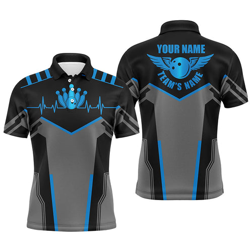 Bowling shirts for men custom name and team name blue Bowling Ball and Pins, team bowling shirts NQS4434