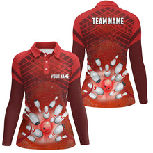 Load image into Gallery viewer, Women Bowling Polo Shirts Custom Red light bowling ball and pins Team bowling Jersey, gift for Bowlers NQS7081
