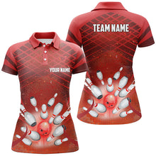 Load image into Gallery viewer, Women Bowling Polo Shirts Custom Red light bowling ball and pins Team bowling Jersey, gift for Bowlers NQS7081
