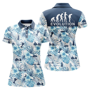 Womens golf polo shirt blue tropical plant pattern golf shirts custom evolution golf gifts for women NQS4797