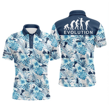 Load image into Gallery viewer, Mens golf polo shirt blue tropical plant pattern golf shirts custom name evolution golf gifts for men NQS4797