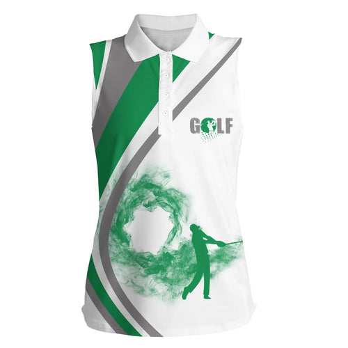 White Womens Sleeveless polo shirt, ladies golf tops gift for the golfers | Green NQS4799