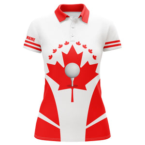 Red white Womens golf polo shirts Canadian flag patriotic golf balls shirts for women, ladies golf top NQS5068