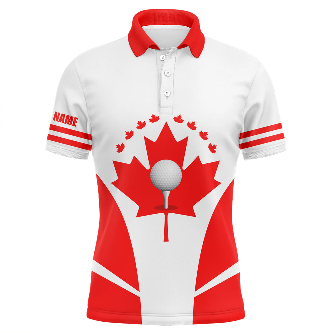 Red white Mens golf polo shirts Canadian flag patriotic golf balls shirts for men, mens golf top NQS5068