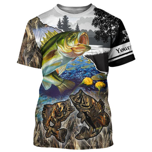 Largemouth Bass Fishing camo performance fishing shirts Custom name long sleeves fishing shirts for men NQS905