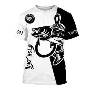 Walleye fishing tattoo fish on black white UV protection Customize name long sleeves fishing shirts NQS4216