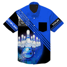 Load image into Gallery viewer, Custom hawaiian bowling shirts bowling ball and pins team shirt, button up bowling shirts | Blue NQS4452