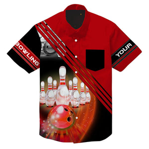 Custom hawaiian bowling shirts bowling ball and pins team shirt, button up bowling shirts | Red NQS4452