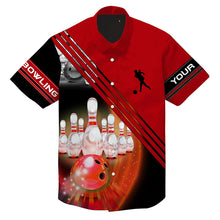 Load image into Gallery viewer, Custom hawaiian bowling shirts bowling ball and pins team shirt, button up bowling shirts | Red NQS4452