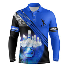 Load image into Gallery viewer, Custom bowling shirts for men bowling ball and pins team shirt, custom bowling jerseys | Blue NQS4452