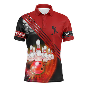 Custom bowling shirts for men bowling ball and pins team shirt, custom bowling jerseys | Red NQS4452