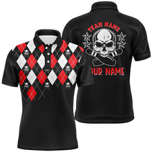 Load image into Gallery viewer, Black red argyle pattern bowling skull custom bowling polo shirts for men, bowling jerseys NQS6916
