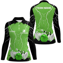 Load image into Gallery viewer, Women bowling polo shirt Custom bowling strike lightning storm thunder team league jersey | Green NQS7083