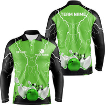 Load image into Gallery viewer, Mens polo bowling shirt Custom bowling strike lightning storm thunder team league jersey | Green NQS7083