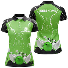 Load image into Gallery viewer, Women bowling polo shirt Custom bowling strike lightning storm thunder team league jersey | Green NQS7083