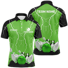 Load image into Gallery viewer, Mens polo bowling shirt Custom bowling strike lightning storm thunder team league jersey | Green NQS7083