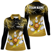 Load image into Gallery viewer, Women bowling polo shirt Custom black yellow bowling lightning thunder team bowling league jerseys NQS7086
