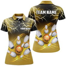 Load image into Gallery viewer, Women bowling polo shirt Custom black yellow bowling lightning thunder team bowling league jerseys NQS7086