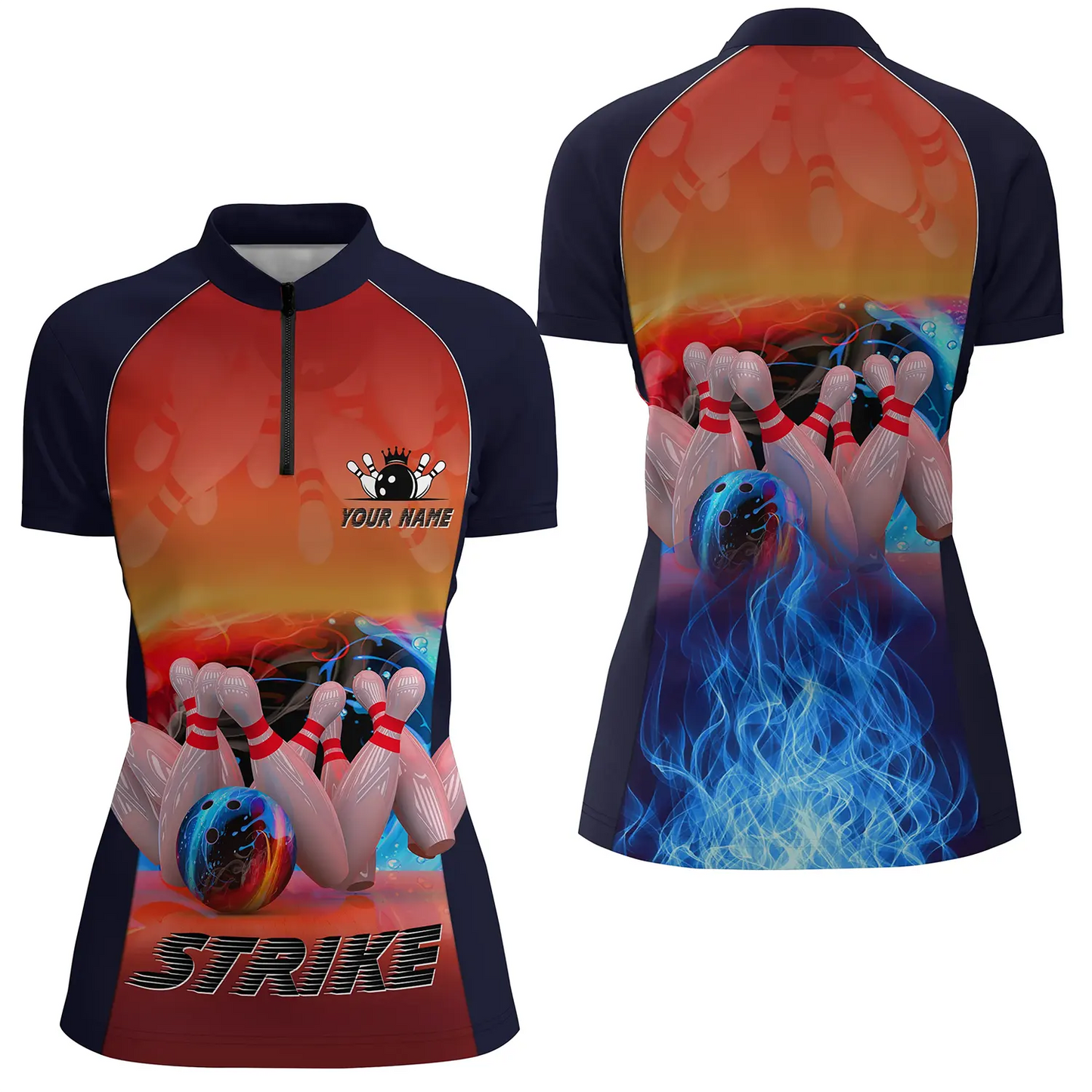Custom bowling shirt for women – personalized team jersey front view