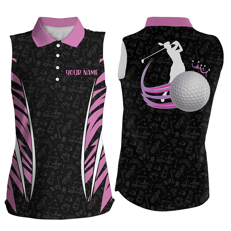 Womens Sleeveless golf polos shirts custom pink and black camo golf clubs golf tops for ladies NQS7208