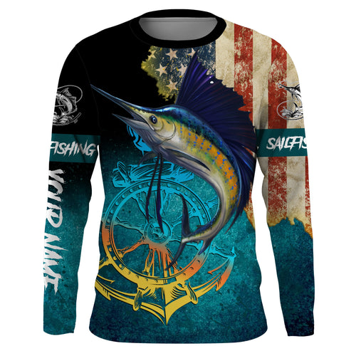 Sailfish fishing American flag patriotic Custom upf fishing Shirts jersey, custom fishing shirts NQS3115