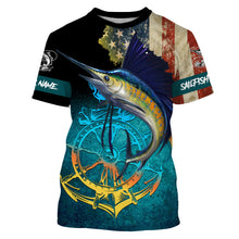 Load image into Gallery viewer, Sailfish fishing American flag patriotic Custom upf fishing Shirts jersey, custom fishing shirts NQS3115