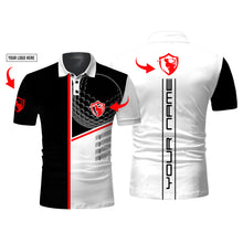 Load image into Gallery viewer, Golf club custom name and logo black &amp; white all-over print golf Polo shirt personalized golf gift NQS3363