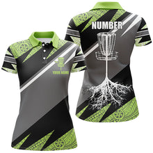 Load image into Gallery viewer, Green tribal black Womens disc golf polo shirt custom name, number disc golf jersey, disco golf outfit NQS6249