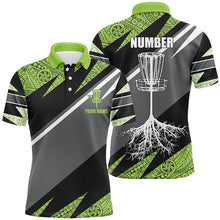 Load image into Gallery viewer, Green tribal black Mens disc golf polo shirt custom name, number disc golf jersey, disco golf outfit NQS6249
