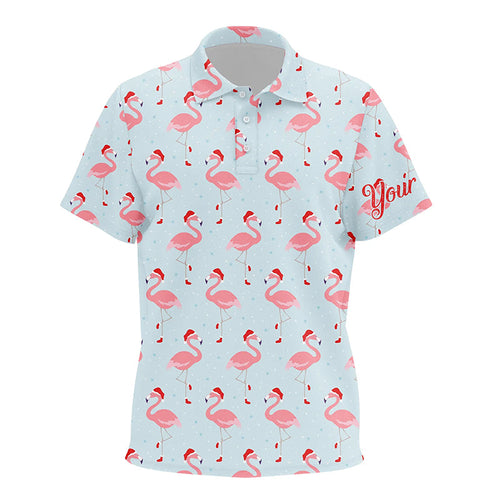 Funny Kid golf polo shirts custom Christmas pattern with tropical winter flamingos in xmas Santa hat NQS6719