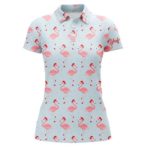 Funny Womens golf polo shirt custom Christmas pattern with tropical winter flamingos in xmas Santa hat NQS6719