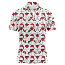 Load image into Gallery viewer, Mens golf polo shirt custom Christmas Wine glass in reindeer antler santa hat, gift for golf lovers NQS6723