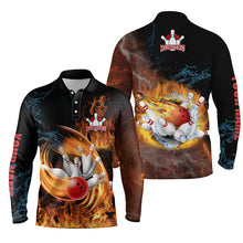 Load image into Gallery viewer, Customize bowling shirts for men flame bowling ball and pins team shirt, bowling jerseys NQS4459