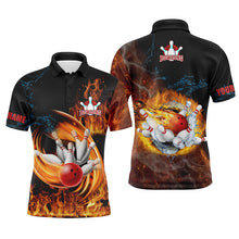 Load image into Gallery viewer, Customize bowling shirts for men flame bowling ball and pins team shirt, bowling jerseys NQS4459