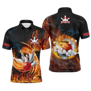 Customize bowling shirts for men flame bowling ball and pins team shirt, bowling jerseys NQS4459