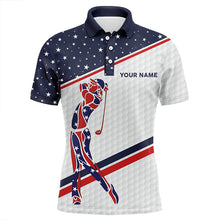 Load image into Gallery viewer, Personalized American flag patriotic golf white Mens golf polo shirts custom mens golf wears NQS7091