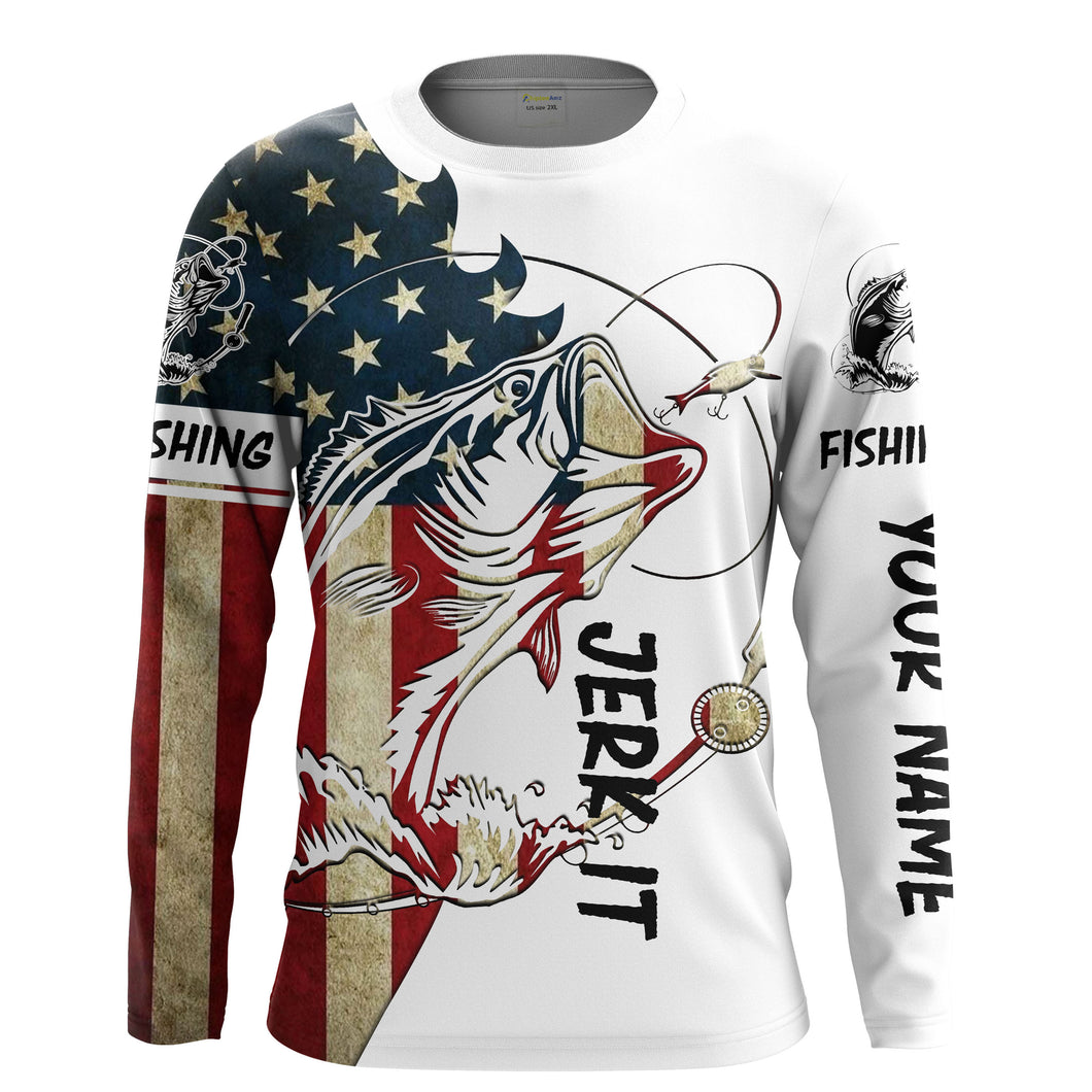 Largemouth bass Fishing American flag patriot Jerk it UV protection customize fishing apparel NQS1893