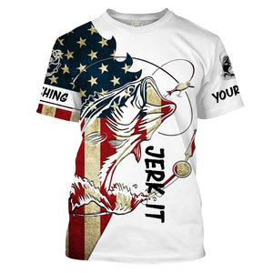 Largemouth bass Fishing American flag patriot Jerk it UV protection customize fishing apparel NQS1893