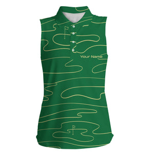Womens sleeveless polo shirt custom name womens green Golf Course pattern tournament golf polo shirts NQS5079