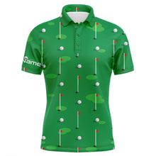 Load image into Gallery viewer, Mens golf polo shirts custom golf flag and balls green Golf Course pattern golf polo shirts for men NQS5080