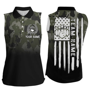 Black green camo Women sleeveless polo shirts Custom American flag patriotic bowling team jerseys NQS6263